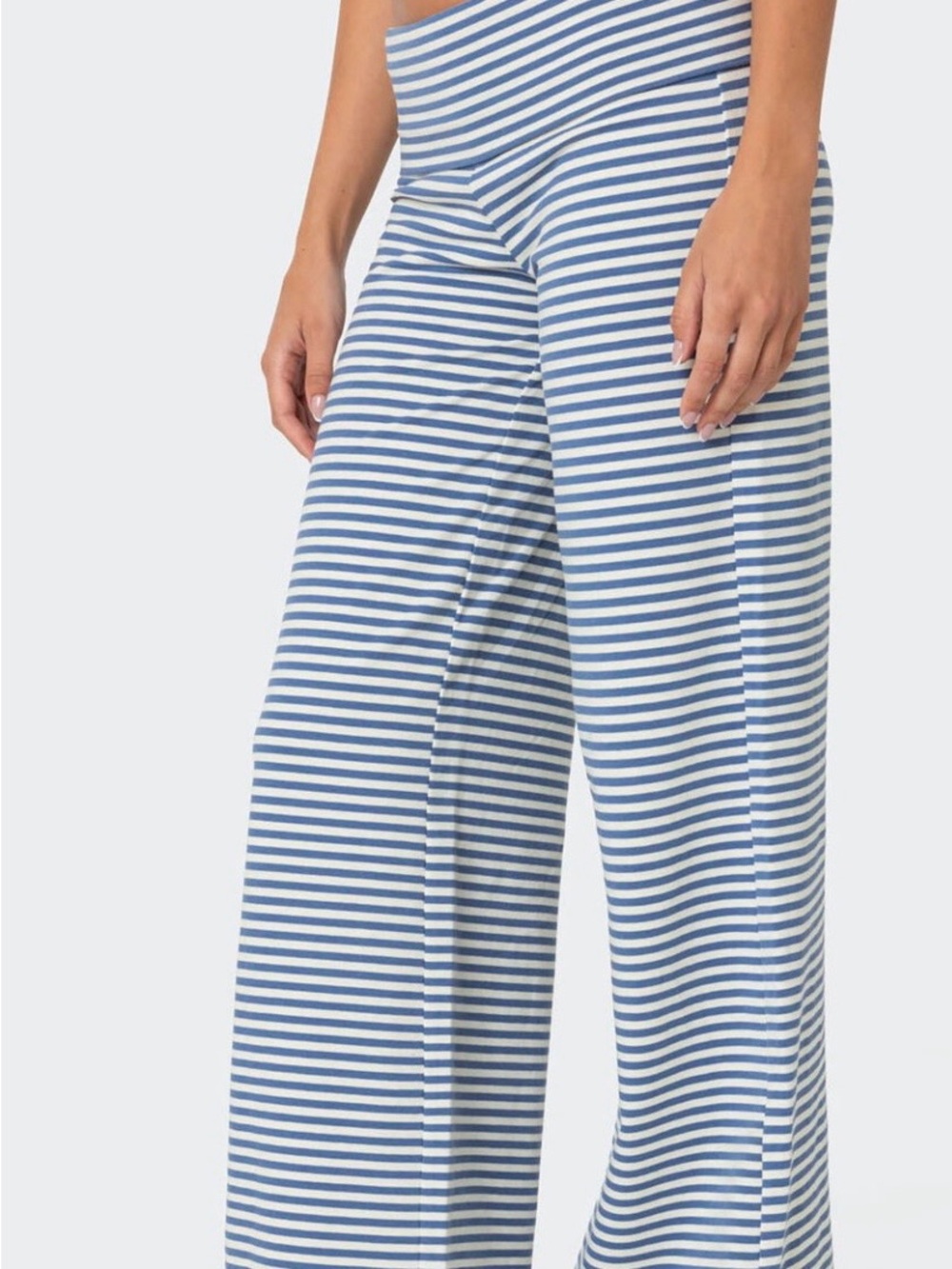 Edikted Blue & White Striped Wide-Leg Knit Pants